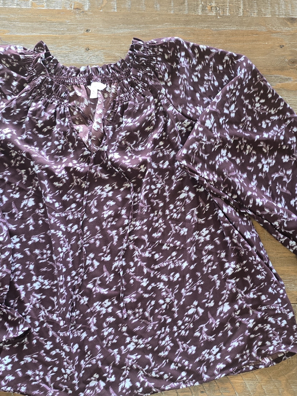 Time Tru Women's Floral Peasant Blouse - Burgundy XL (16-18) lose Fit